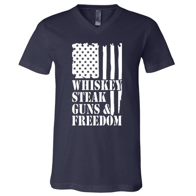 Whiskey Steak Guns & Freedom V-Neck T-Shirt