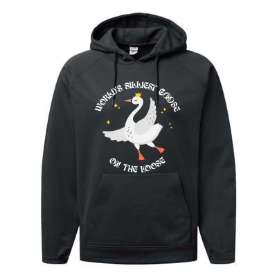 Worlds Silliest Goose On The Loose Funny Performance Fleece Hoodie