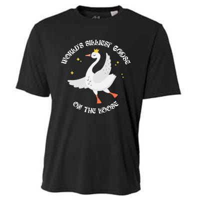 Worlds Silliest Goose On The Loose Funny Cooling Performance Crew T-Shirt