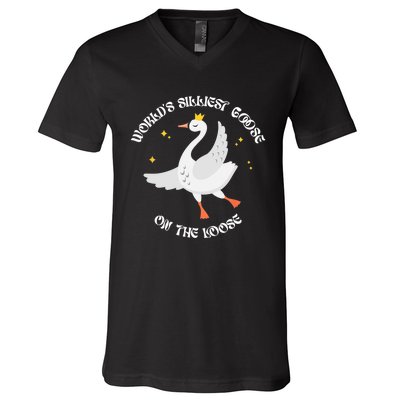 Worlds Silliest Goose On The Loose Funny V-Neck T-Shirt