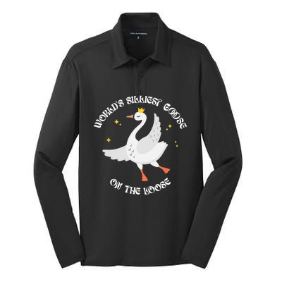 Worlds Silliest Goose On The Loose Funny Silk Touch Performance Long Sleeve Polo