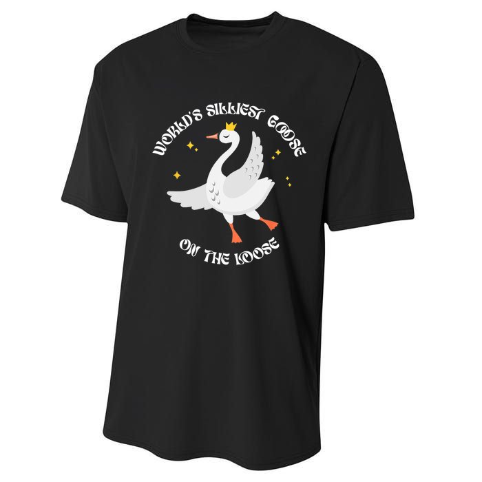 Worlds Silliest Goose On The Loose Funny Performance Sprint T-Shirt