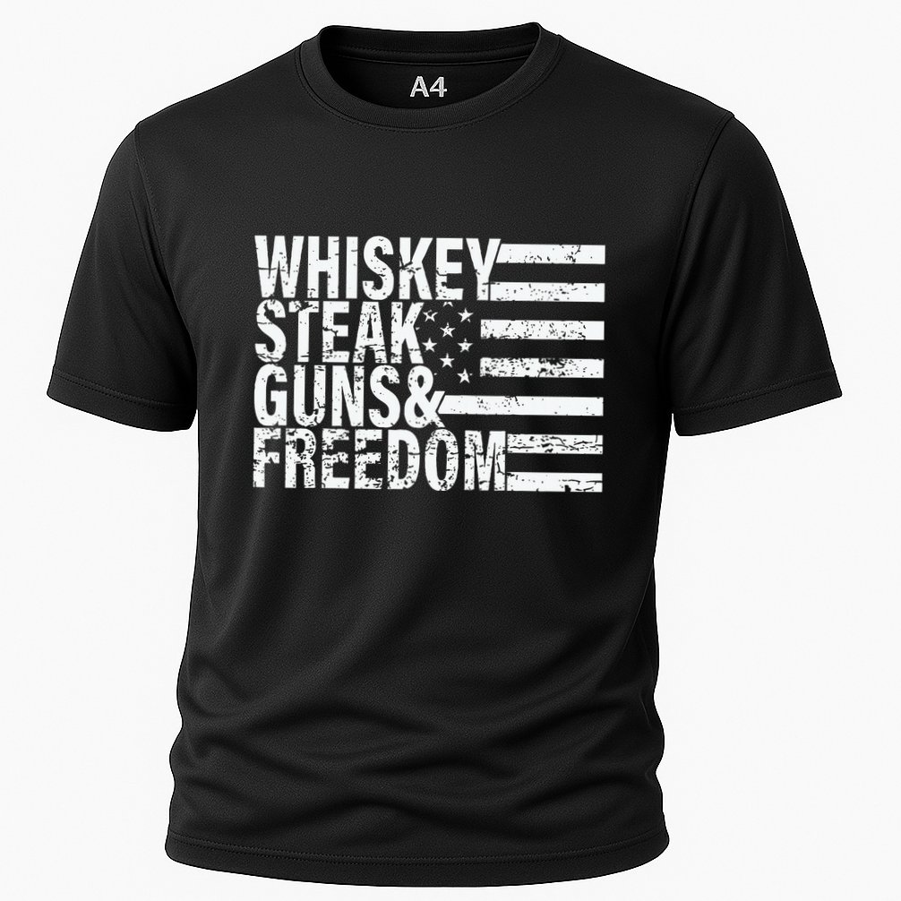 Whiskey Steak Guns And Freedom Pro America Cooling Performance Crew T-Shirt
