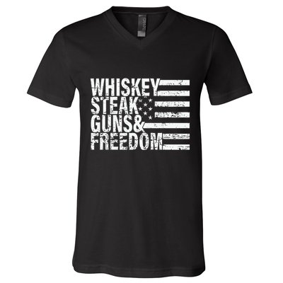 Whiskey Steak Guns And Freedom Pro America V-Neck T-Shirt
