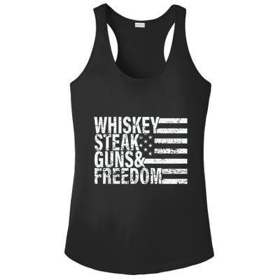Whiskey Steak Guns And Freedom Pro America Ladies PosiCharge Competitor Racerback Tank