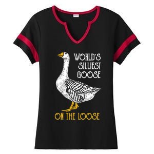 World's Silliest Goose On The Loose Funny Ladies Halftime Notch Neck Tee