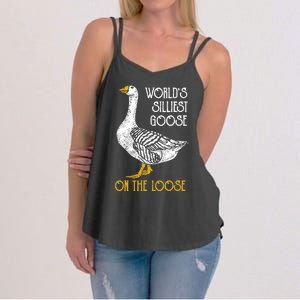 World's Silliest Goose On The Loose Funny Women's Strappy Tank