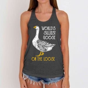 World's Silliest Goose On The Loose Funny Women's Knotted Racerback Tank