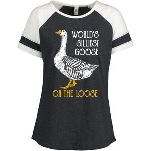 World's Silliest Goose On The Loose Funny Enza Ladies Jersey Colorblock Tee