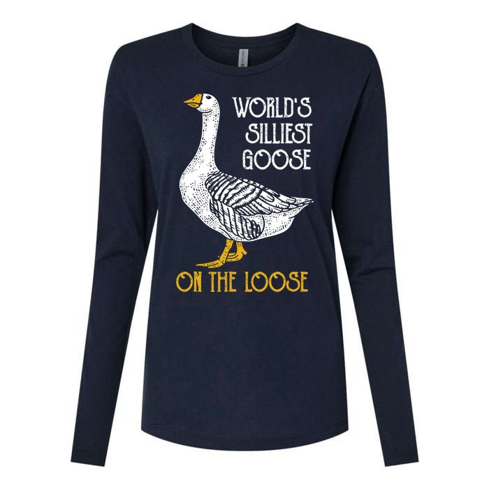 World's Silliest Goose On The Loose Funny Womens Cotton Relaxed Long Sleeve T-Shirt