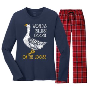 World's Silliest Goose On The Loose Funny Women's Long Sleeve Flannel Pajama Set 