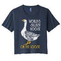 World's Silliest Goose On The Loose Funny Women's Crop Top Tee