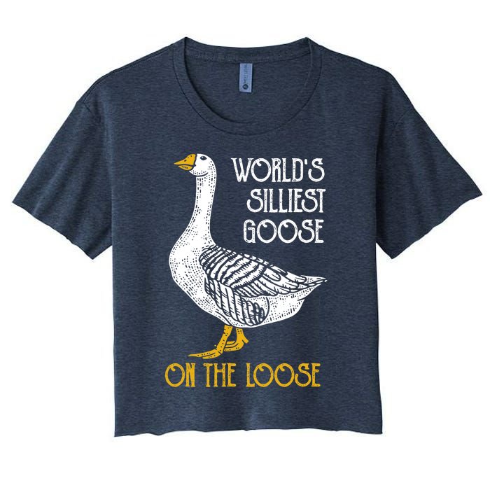 World's Silliest Goose On The Loose Funny Women's Crop Top Tee