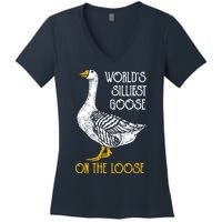 World's Silliest Goose On The Loose Funny Women's V-Neck T-Shirt