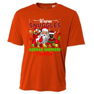 Warm Snuggles Ger Shepherd Cuddles Funny Santa Xmas Dog Gift Cooling Performance Crew T-Shirt