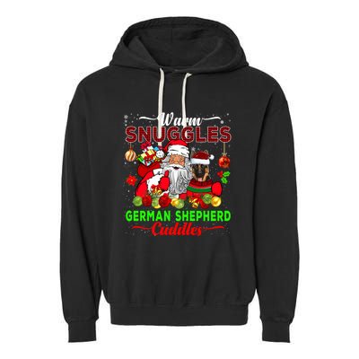 Warm Snuggles Ger Shepherd Cuddles Funny Santa Xmas Dog Gift Garment-Dyed Fleece Hoodie