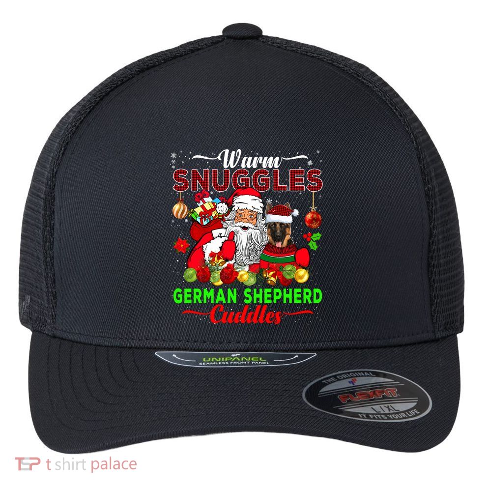 Warm Snuggles Ger Shepherd Cuddles Funny Santa Xmas Dog Gift Flexfit Unipanel Trucker Cap