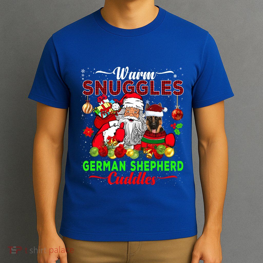 Warm Snuggles Ger Shepherd Cuddles Funny Santa Xmas Dog Gift T-Shirt