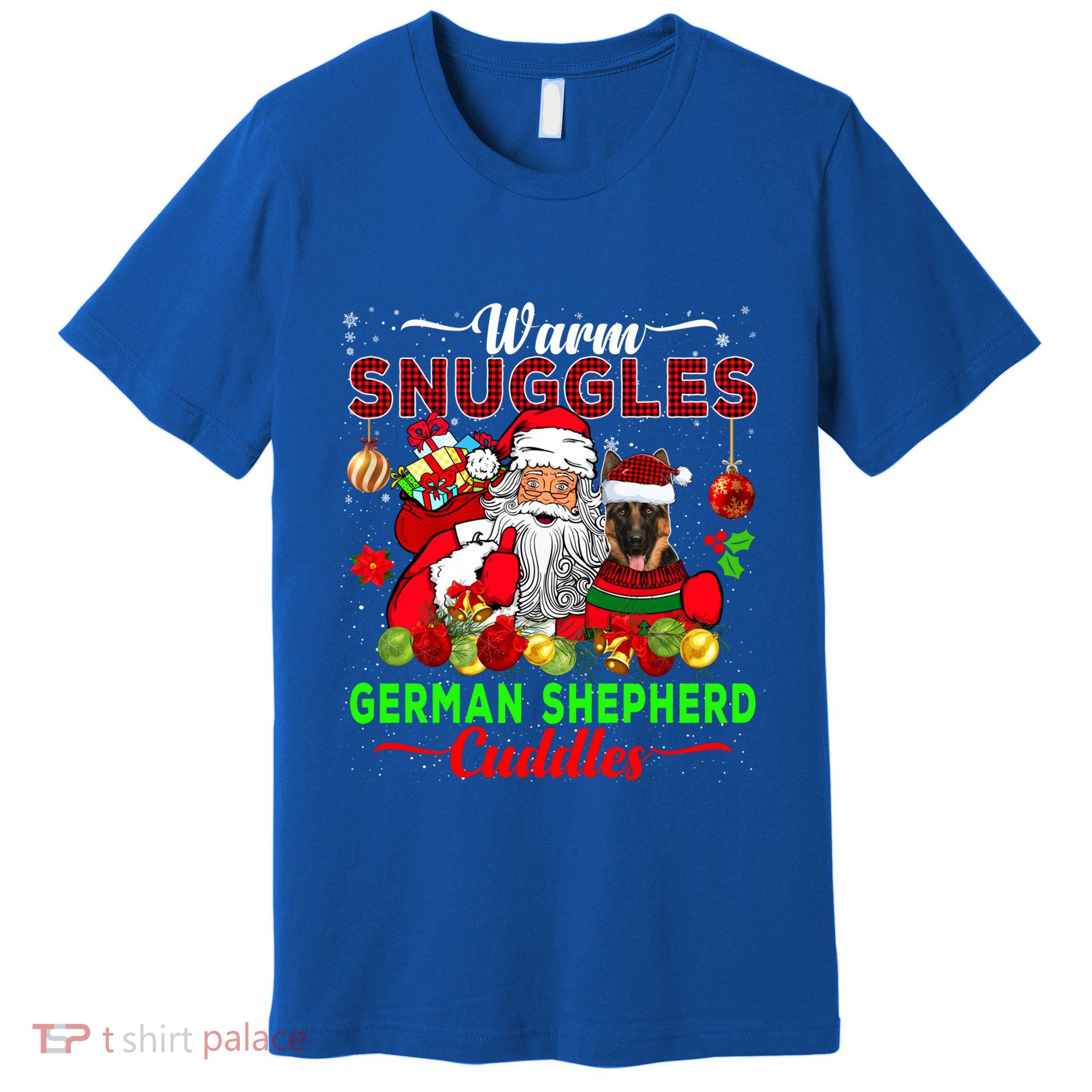 Warm Snuggles Ger Shepherd Cuddles Funny Santa Xmas Dog Gift Premium T-Shirt