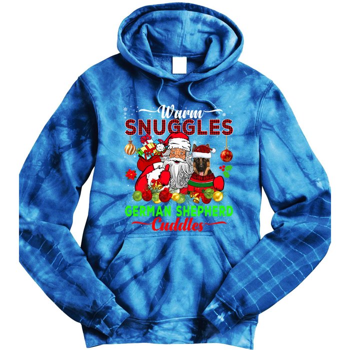 Warm Snuggles Ger Shepherd Cuddles Funny Santa Xmas Dog Gift Tie Dye Hoodie