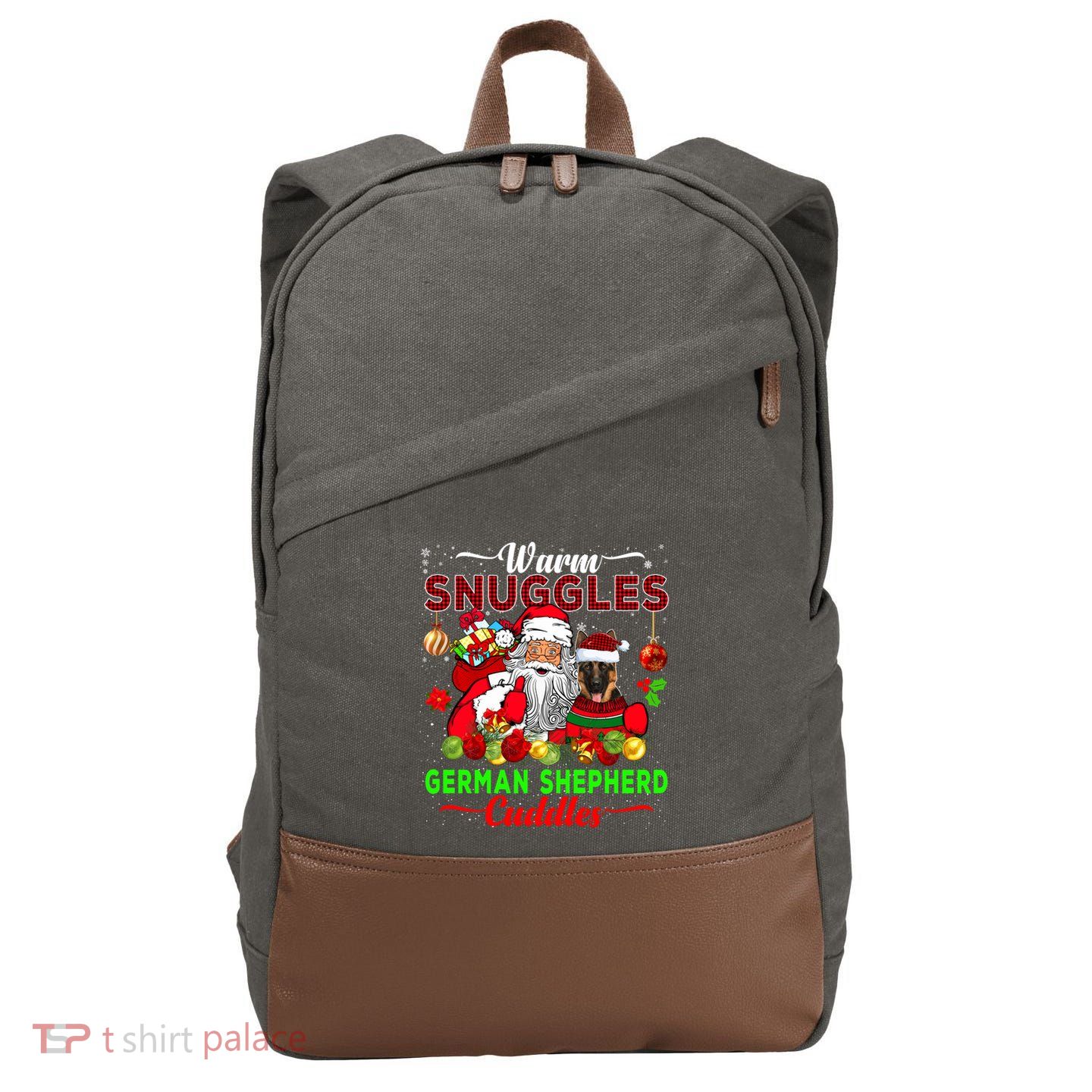 Warm Snuggles Ger Shepherd Cuddles Funny Santa Xmas Dog Gift Cotton Canvas Backpack