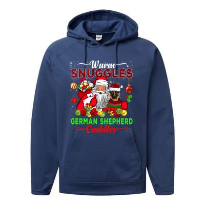 Warm Snuggles Ger Shepherd Cuddles Funny Santa Xmas Dog Gift Performance Fleece Hoodie