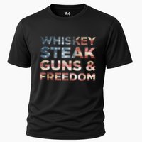 Whiskey Steak Guns And Freedom Patriotic US Flag 4th Of July Cooling Performance Crew T-Shirt