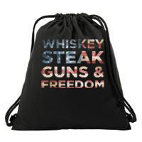 Whiskey Steak Guns And Freedom Patriotic US Flag 4th Of July Drawstring Bag