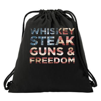 Whiskey Steak Guns And Freedom Patriotic US Flag 4th Of July Drawstring Bag