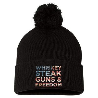 Whiskey Steak Guns And Freedom Patriotic US Flag 4th Of July Pom Pom 12in Knit Beanie