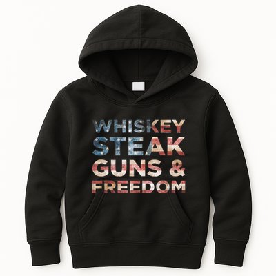 Whiskey Steak Guns And Freedom Patriotic US Flag 4th Of July Kids Hoodie
