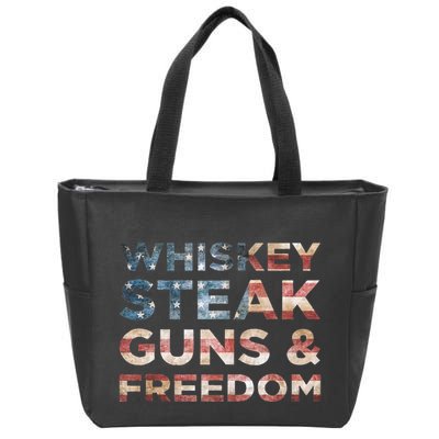 Whiskey Steak Guns And Freedom Patriotic US Flag 4th Of July Zip Tote Bag