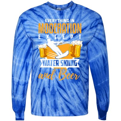 Water Ski Gift Funny Beer Lover Water Skiing Funny Gift Tie-Dye Long Sleeve Shirt