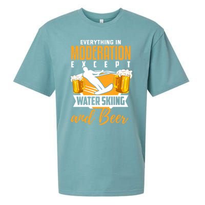 Water Ski Gift Funny Beer Lover Water Skiing Funny Gift Sueded Cloud Jersey T-Shirt