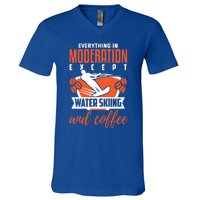 Water Ski Gift Funny Coffee Lover Water Skiing Gift V-Neck T-Shirt