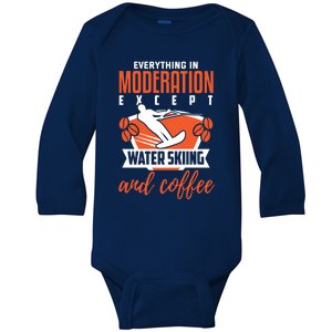 Water Ski Gift Funny Coffee Lover Water Skiing Gift Baby Long Sleeve Bodysuit