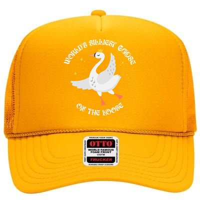 World's Silliest Goose On The Loose Funny High Crown Mesh Back Trucker Hat