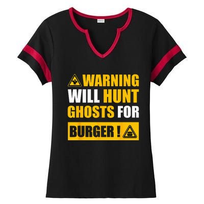 Warning Sign Ghost Hunting EVP Halloween Ladies Halftime Notch Neck Tee