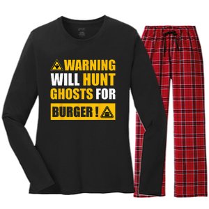 Warning Sign Ghost Hunting EVP Halloween Women's Long Sleeve Flannel Pajama Set 