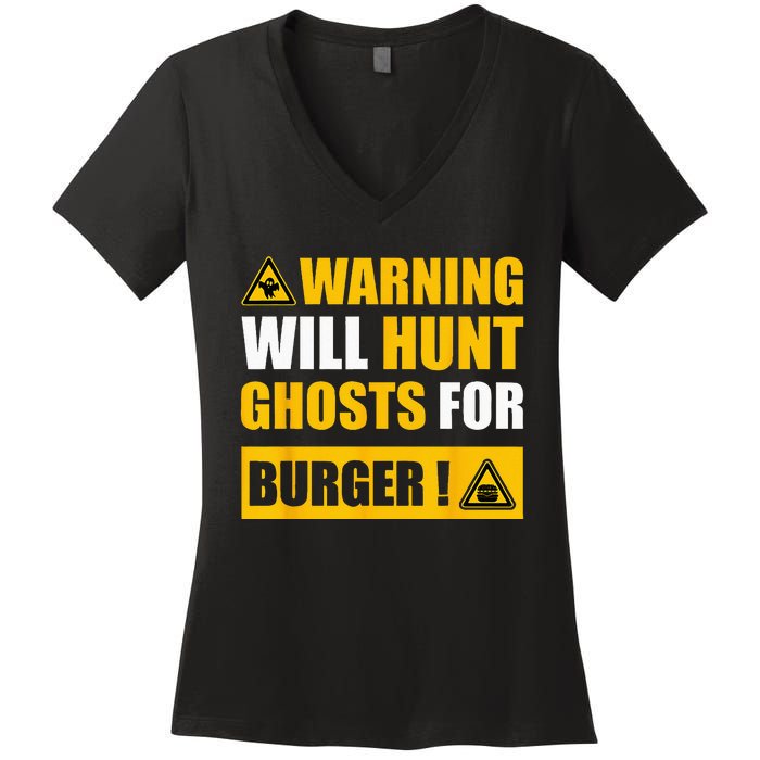 Warning Sign Ghost Hunting EVP Halloween Women's V-Neck T-Shirt