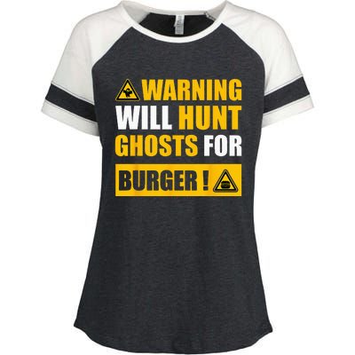 Warning Sign Ghost Hunting EVP Halloween Enza Ladies Jersey Colorblock Tee