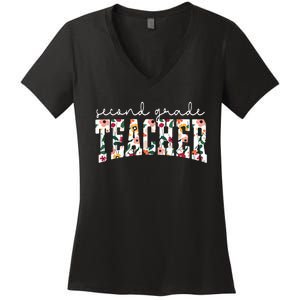 Wildflowers Second Grade Teacher Back To School 2nd Grade Women's V-Neck T-Shirt