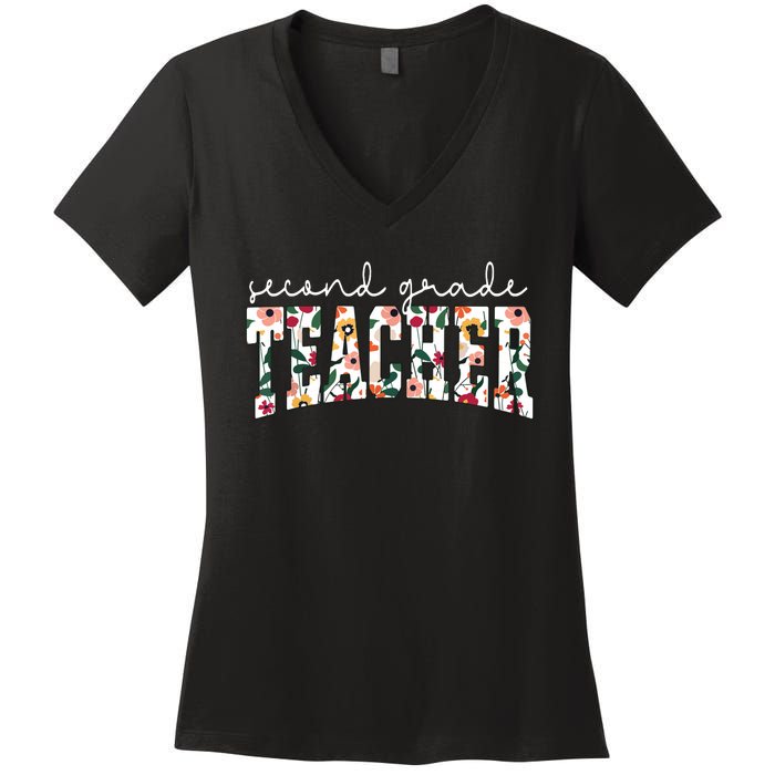 Wildflowers Second Grade Teacher Back To School 2nd Grade Women's V-Neck T-Shirt