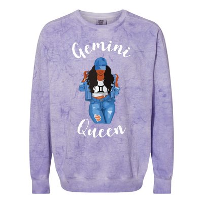 Womens Streetwise Gemini Queen Black Womens Zodiac Birthday May Colorblast Crewneck Sweatshirt