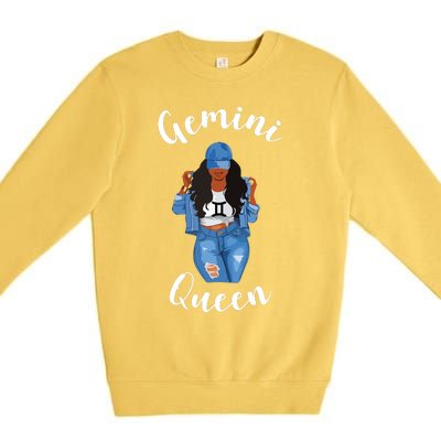 Womens Streetwise Gemini Queen Black Womens Zodiac Birthday May Premium Crewneck Sweatshirt