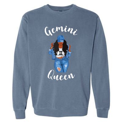 Womens Streetwise Gemini Queen Black Womens Zodiac Birthday May Garment-Dyed Sweatshirt