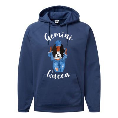 Womens Streetwise Gemini Queen Black Womens Zodiac Birthday May Performance Fleece Hoodie