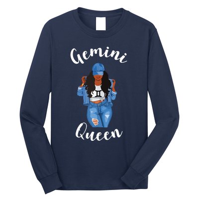 Womens Streetwise Gemini Queen Black Womens Zodiac Birthday May Long Sleeve Shirt