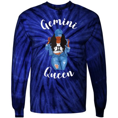 Womens Streetwise Gemini Queen Black Womens Zodiac Birthday May Tie-Dye Long Sleeve Shirt