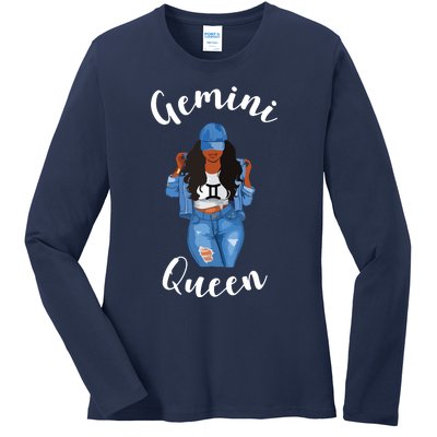 Womens Streetwise Gemini Queen Black Womens Zodiac Birthday May Ladies Long Sleeve Shirt